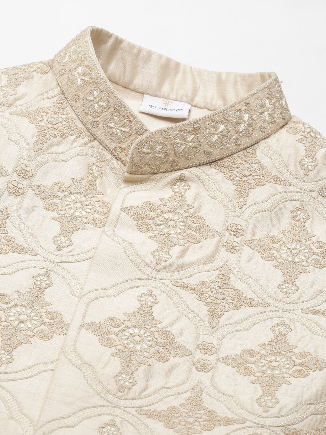 Beige Dori Embroidery Jacket Kurta Set