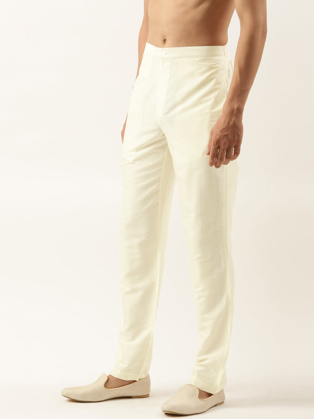 Cream Cotton Silk Pant Pajama