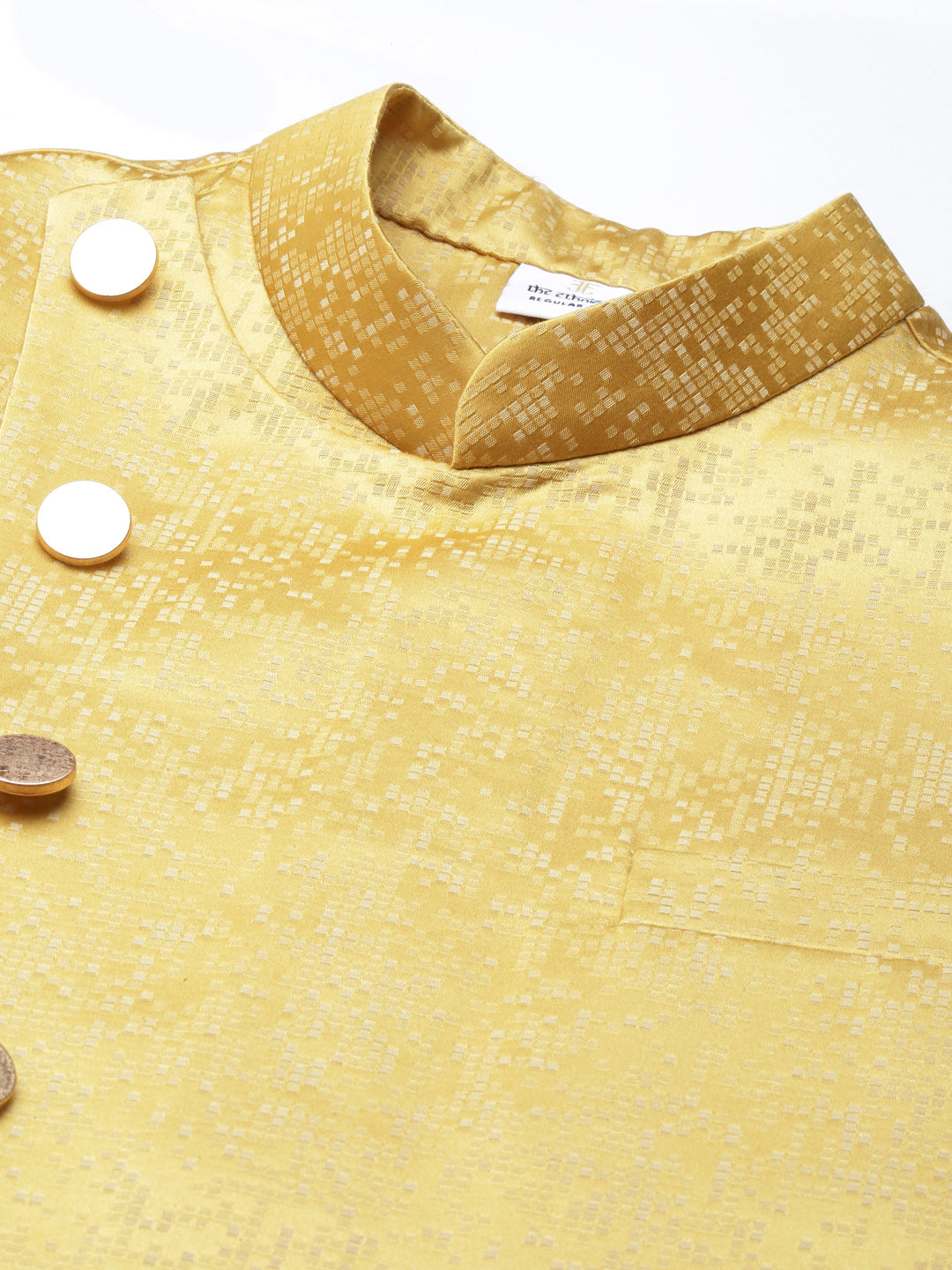 Mustard Jacquard Jacket With Kurta Set