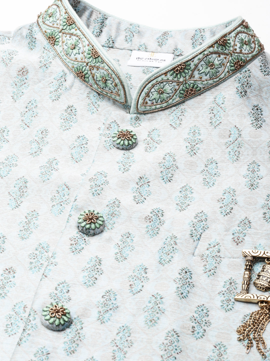 Light Blue Printed Jacquard Jacket W Light Blue Kurta