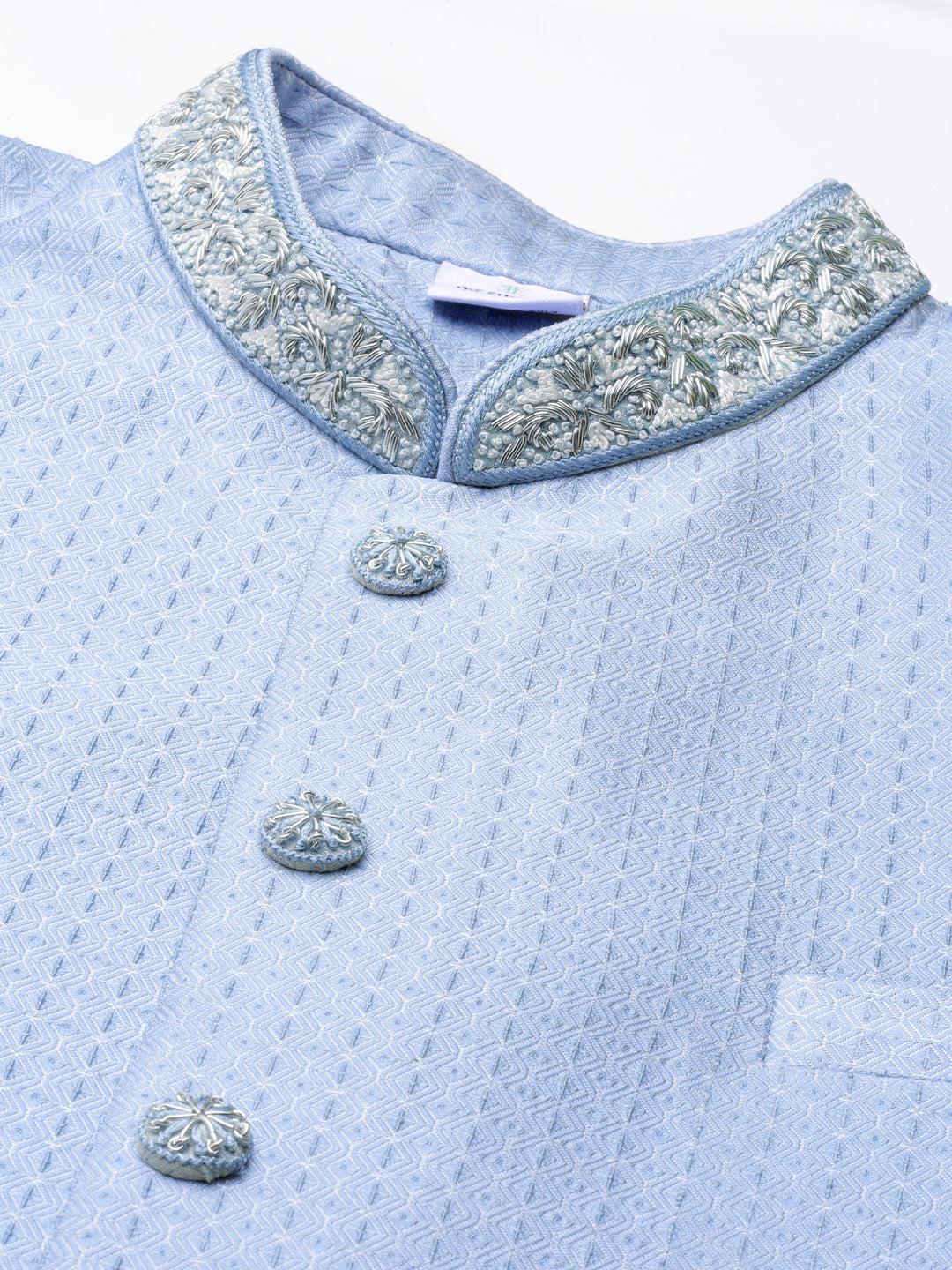 Powder Blue Jacquard Achkan