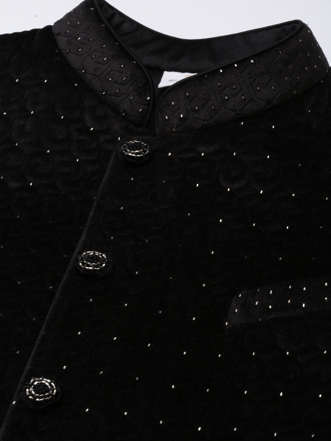 Black Velvet Quilted Jacket Kurta Set
