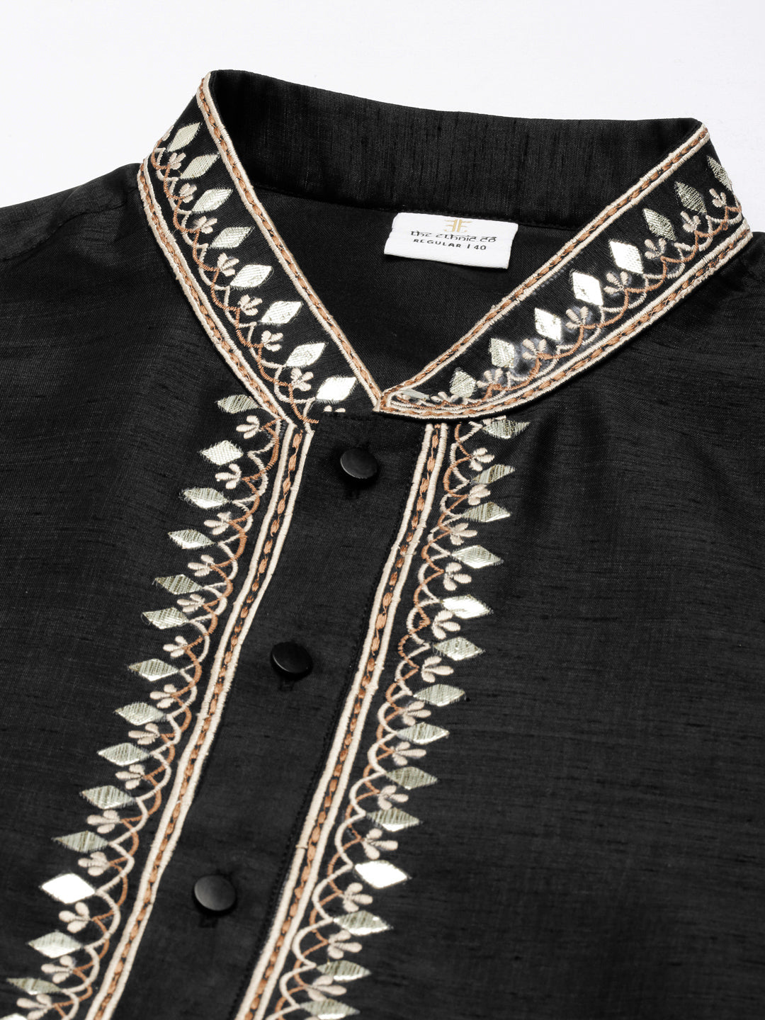 Black Silk Gota Embroidered Kurta Set