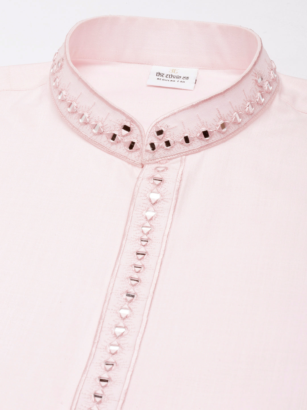 Pink cotton Front Open Embroidered Kurta Set