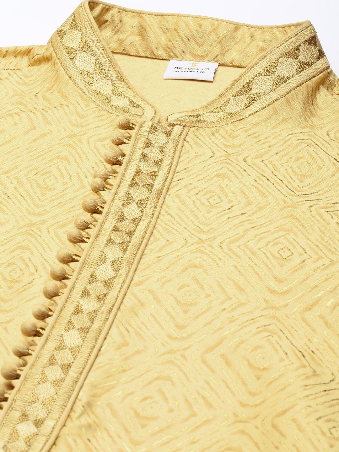 Golden Art Silk Kurta Set with Shining Golden Khadi Print