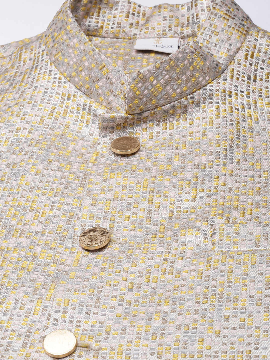 Grey Geometric Premium Textured Jacket With Mustard Kurta