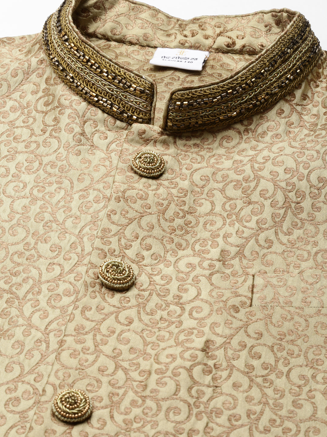 Gold Brocade Jacket With Open Style Light Green Kurta Set