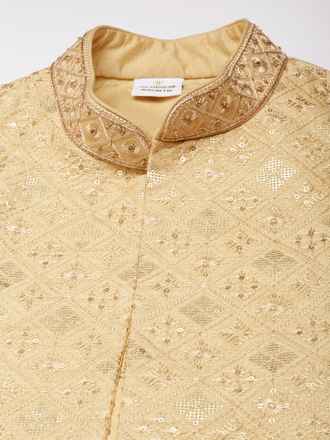 Beige Embroidered jacket kurta set