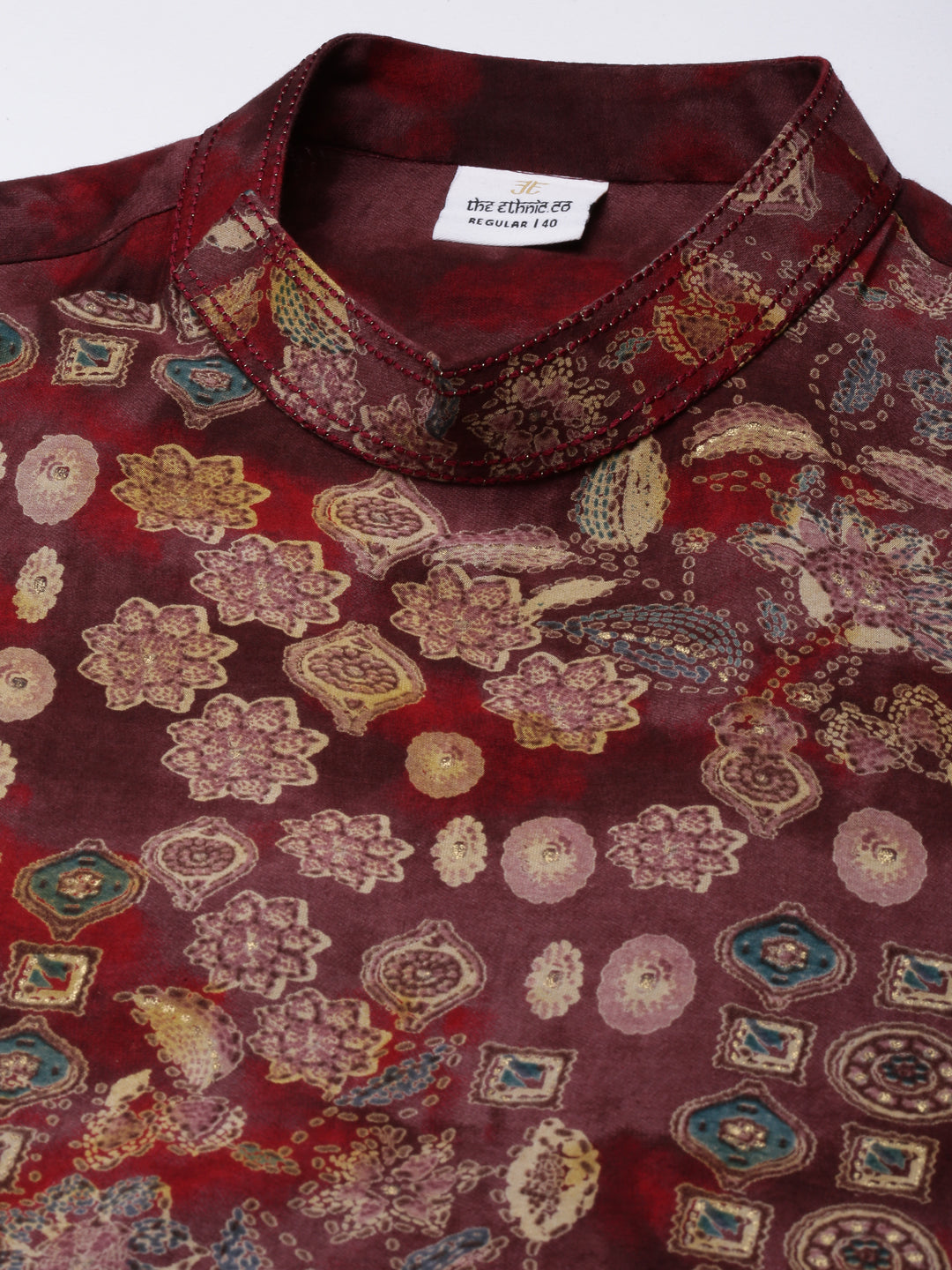 Maroon Printed Angrakha Kurta Set