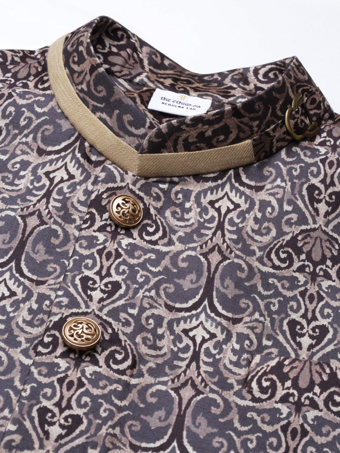 Printed Jacket with Self-design Drape Side-Open Kurta