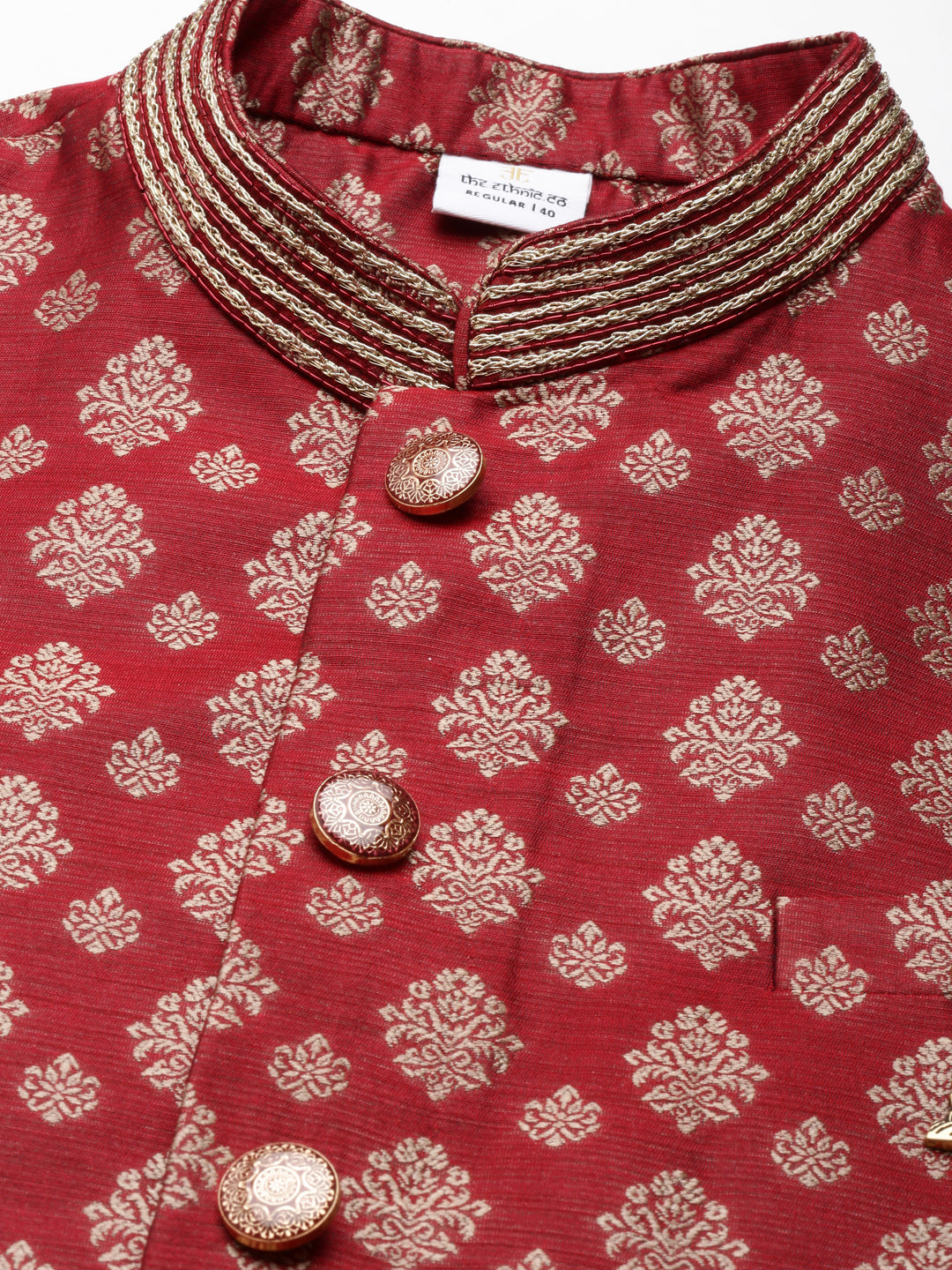 Maroon Brocade Bundi With Gold Kurta