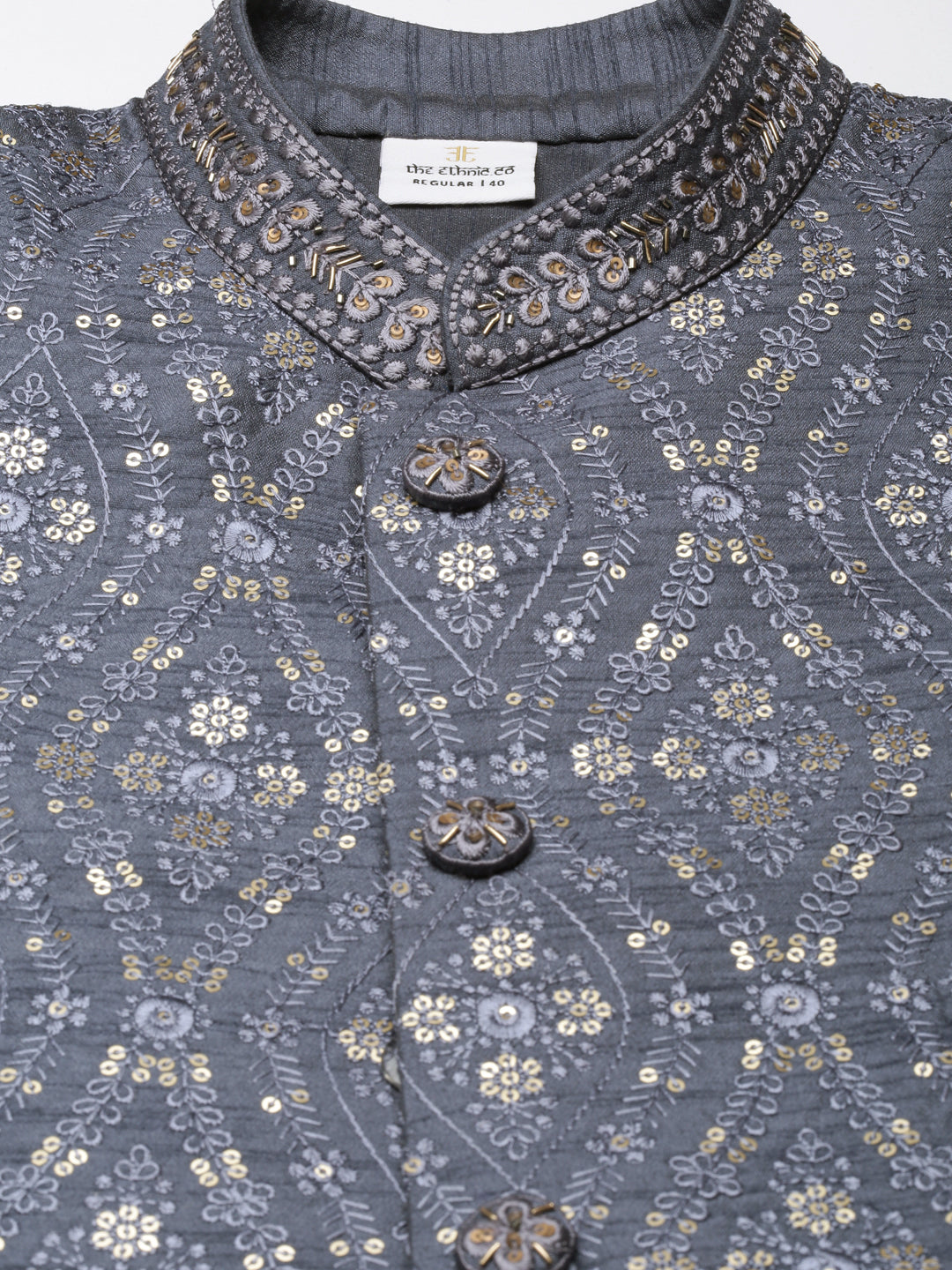 Grey silk Embroidered  Indowestern