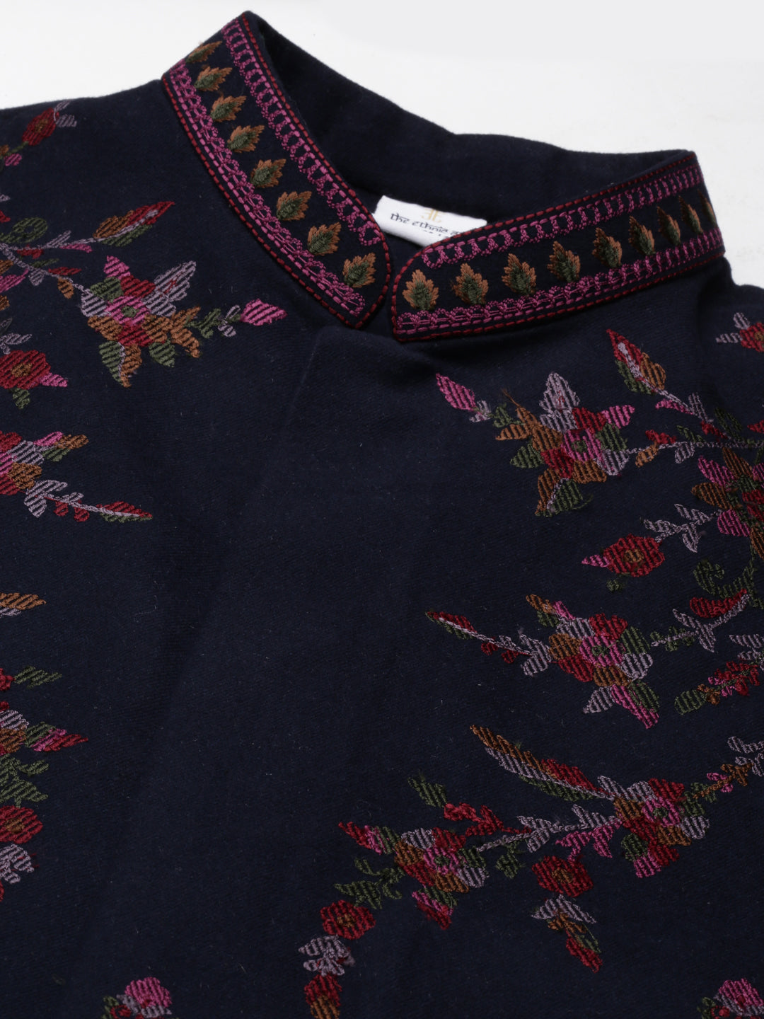 Navy Pashmina Embroidered Jacket With Maroon Kurta set