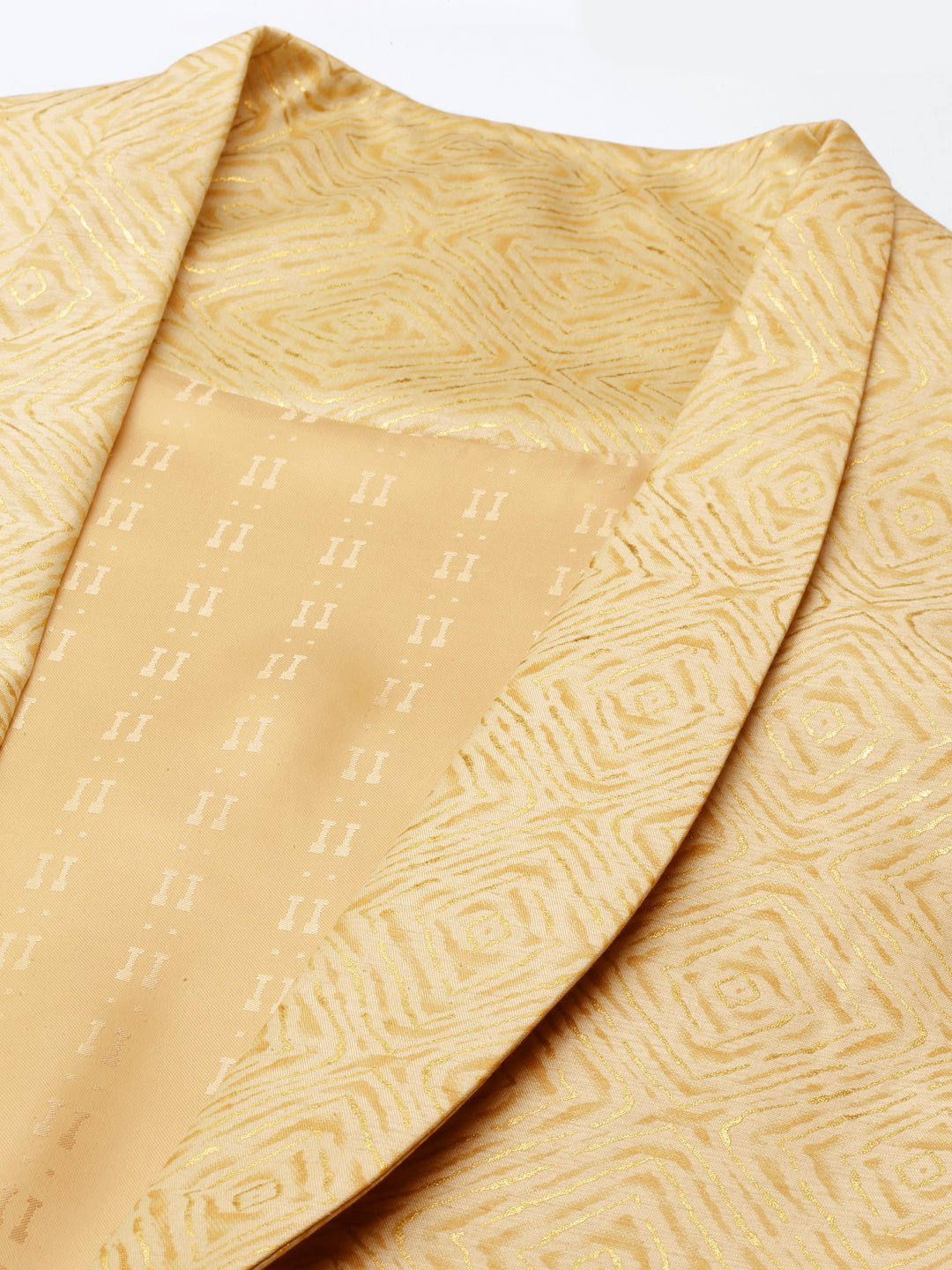 Gold Printed Lapel Style Jacket With Beige Gold Kurta