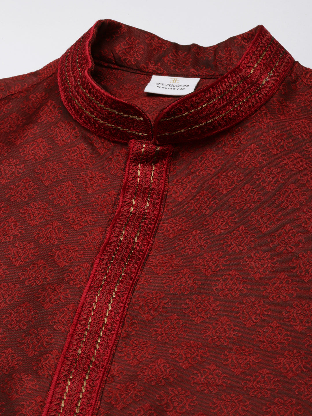 Maroon Jacquard Embroidered Kurta Set