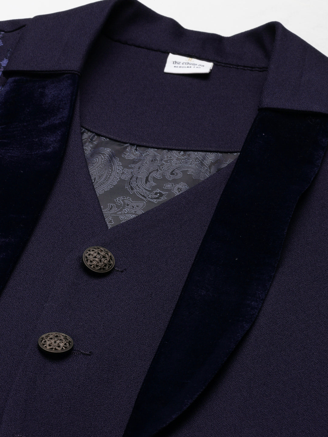 Dark Blue Layered lapel Style Jacket Kurta Set