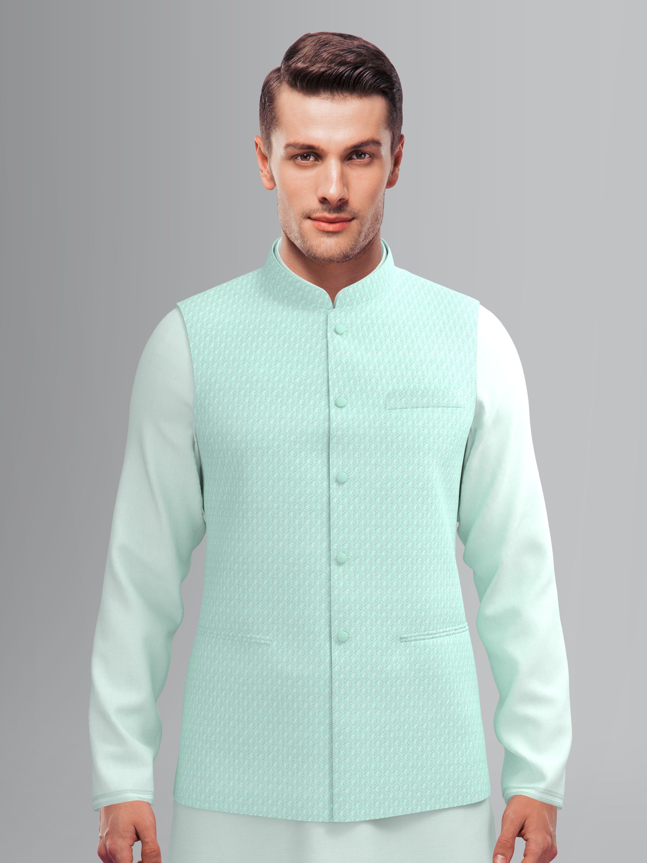 Light Blue chikankari Jacket kurta Set