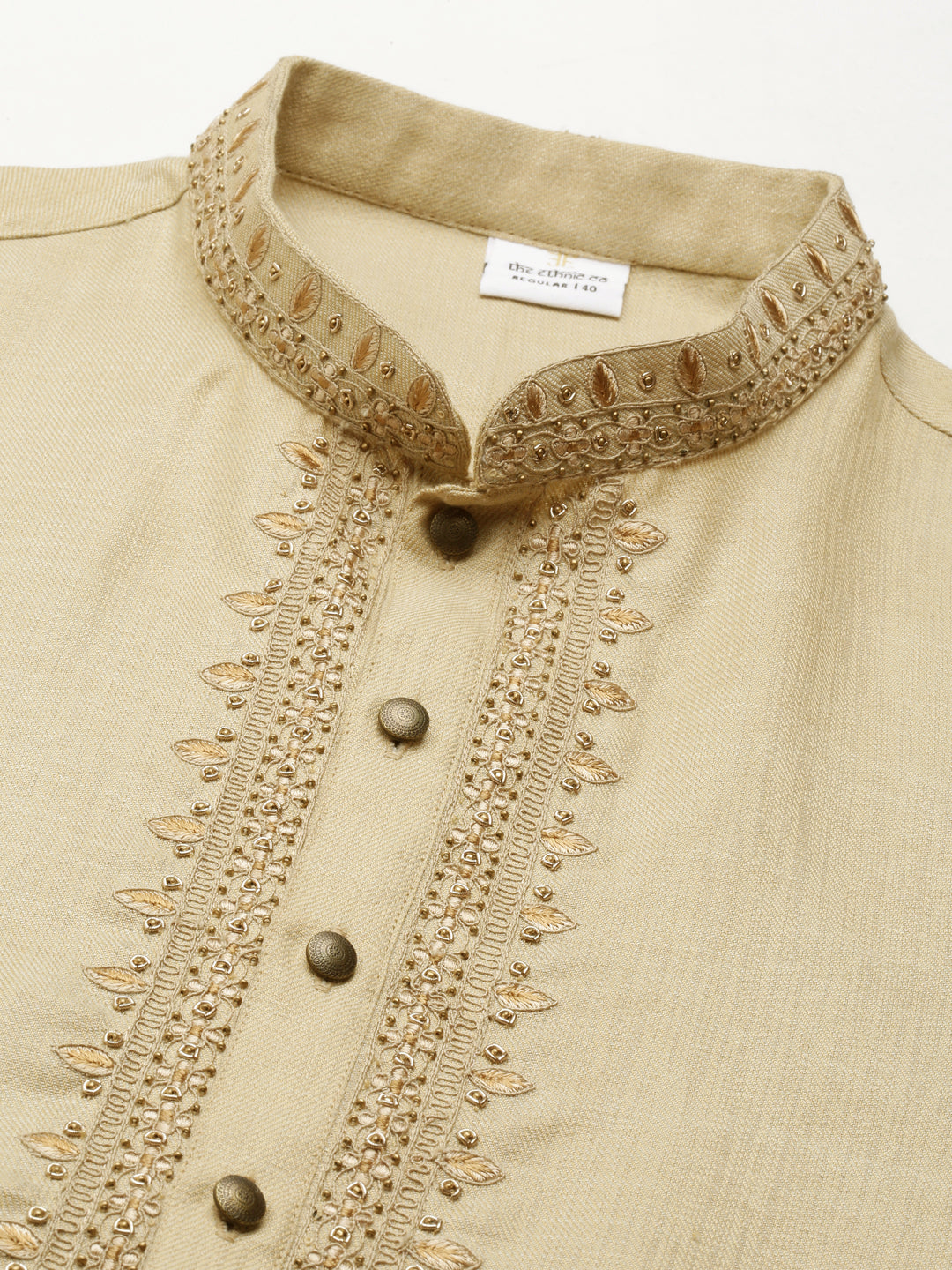 Beige Cotton Dori Embroidered Kurta