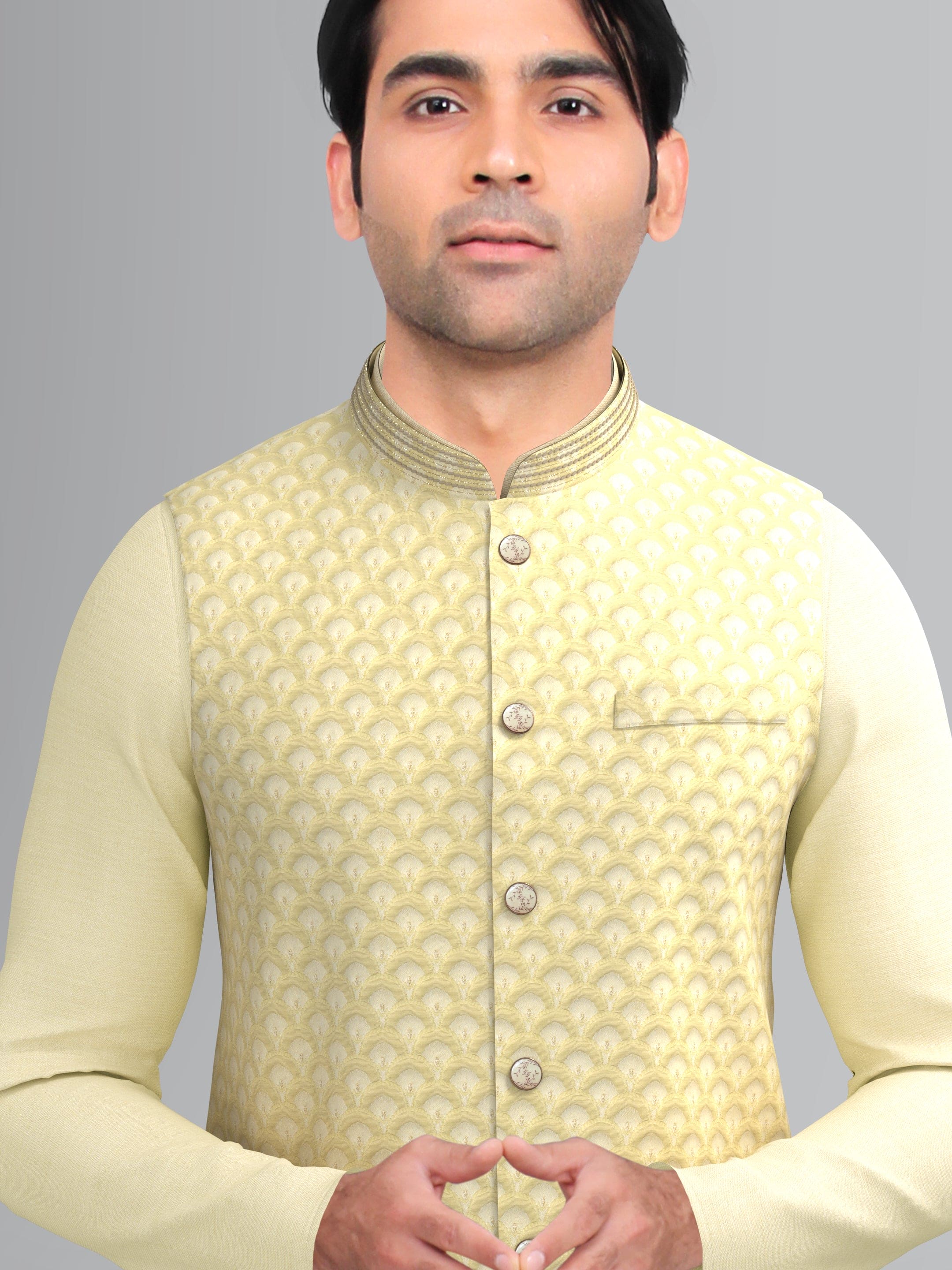 Cream Scallop Jacket with Cream Silk Kurta