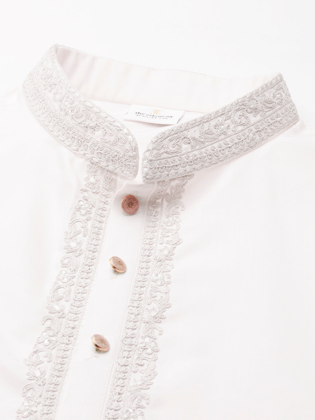 White Cotton Dori Embroidered Kurta Set