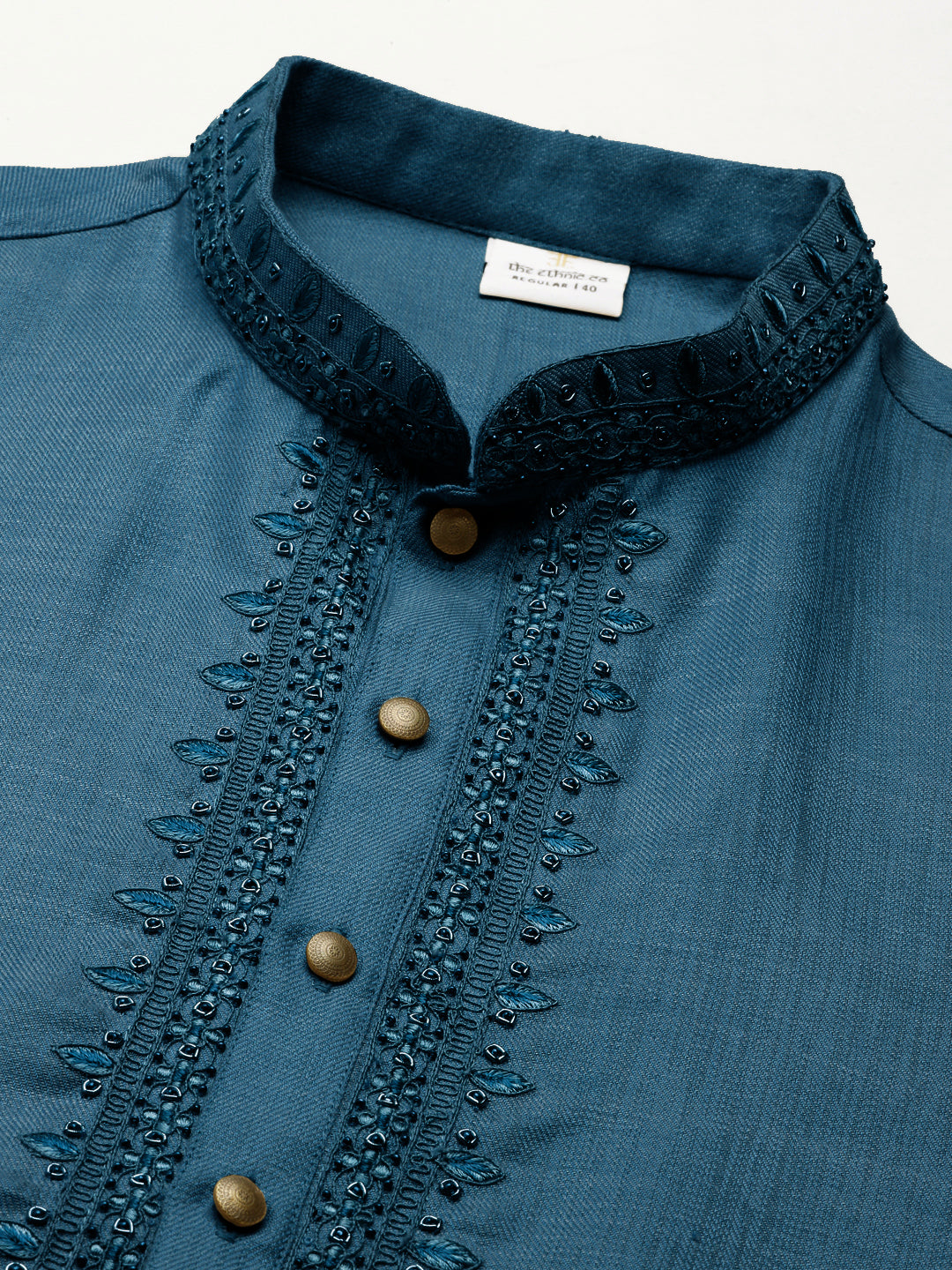 Denim Blue cotton Dori Embroidered Kurta