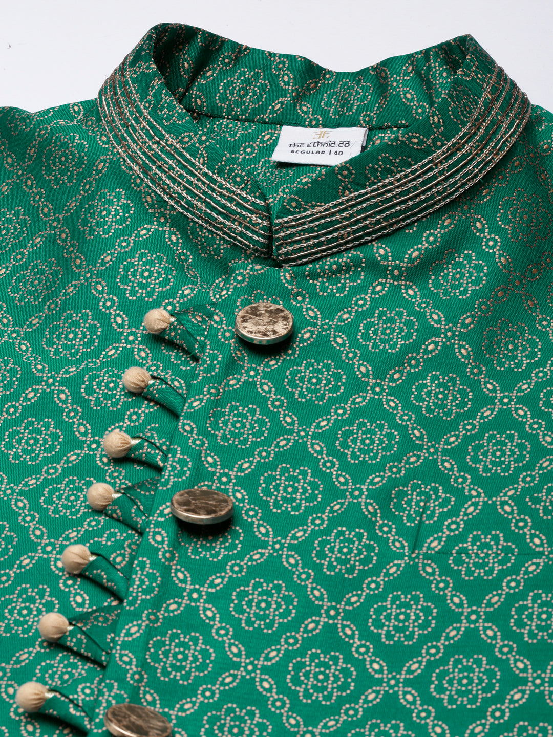 Sea Green With Golden Floral Jaal Jacket With Kurta Set