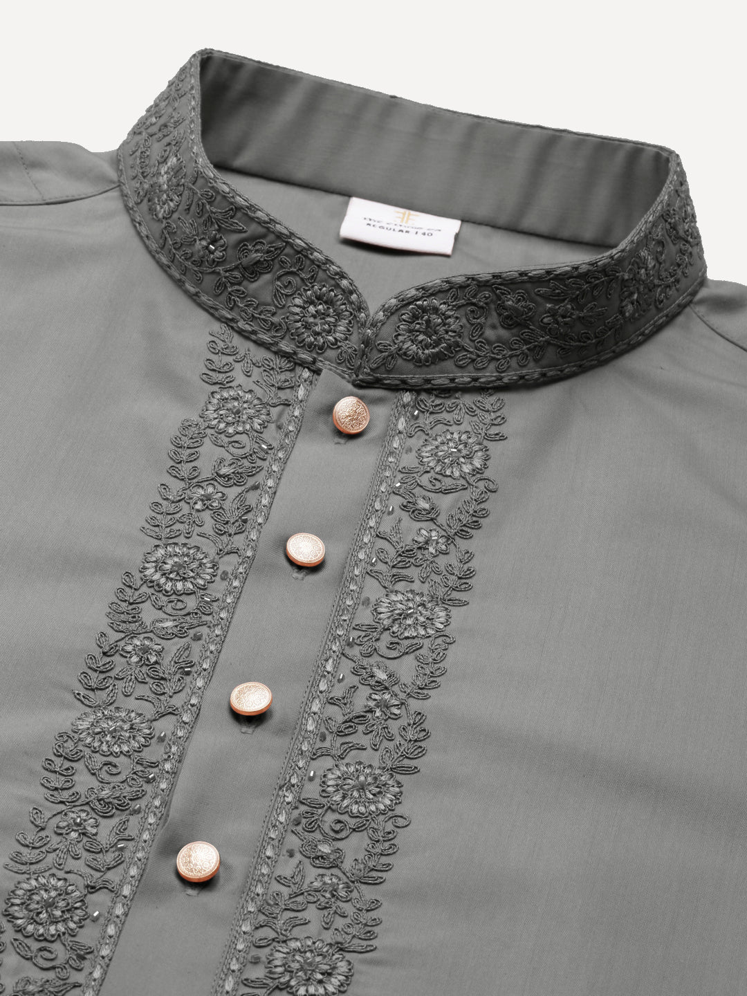 Grey Cotton Dori Embroidered Kurta Set