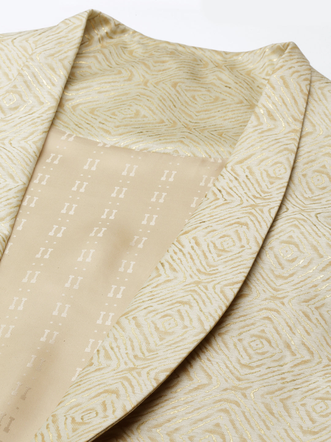 Cream Printed Lapel Style Jacket With Cream Gold Motif Kurta