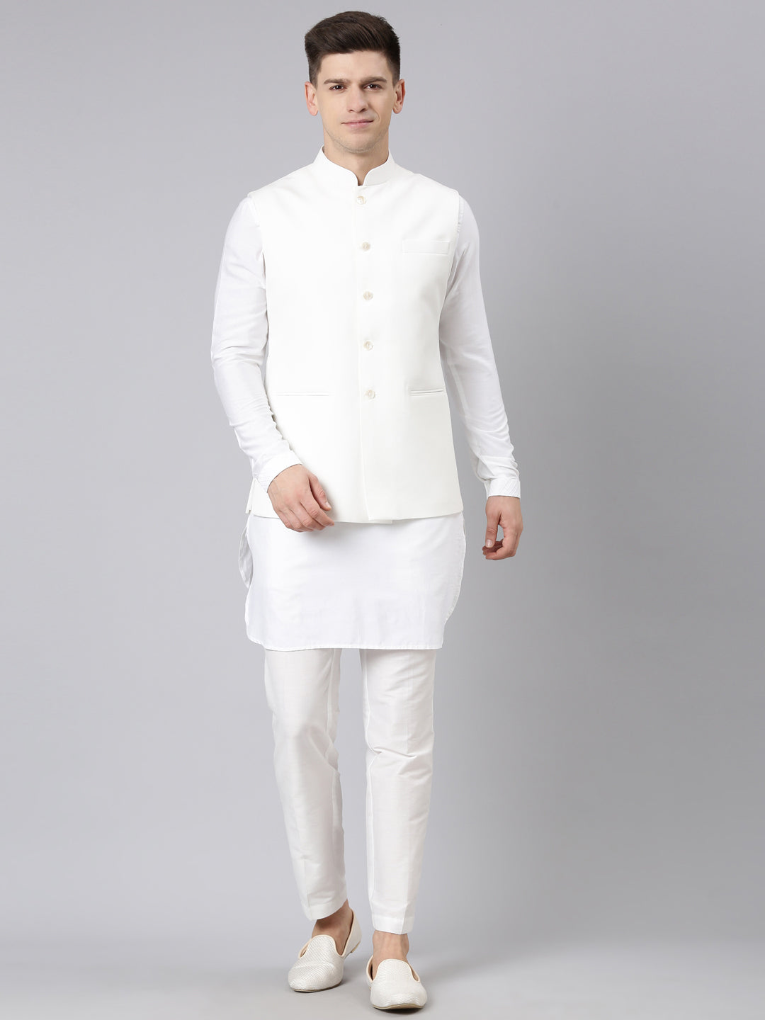 Cream Classic jacket with Short Kurta Set