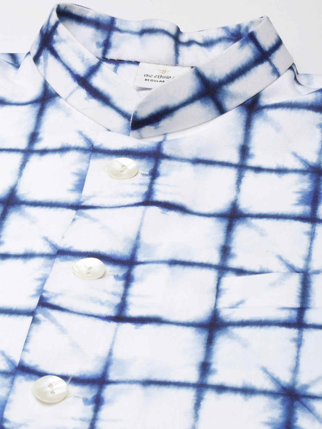 White Cotton Blue Tie Dye Jacket with White Kurta