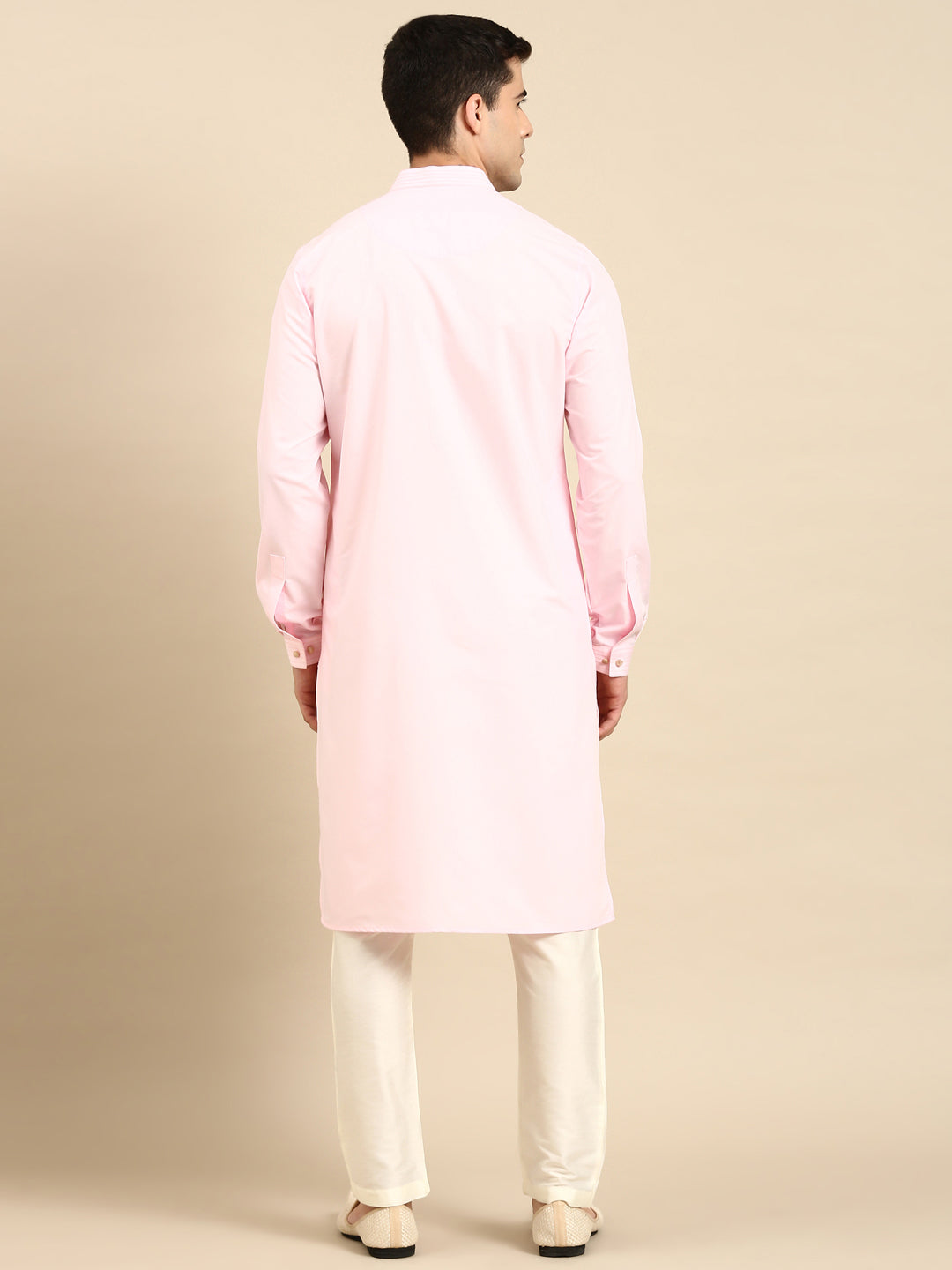 Light Pink Cotton Pathani Kurta Set with Patch pocket