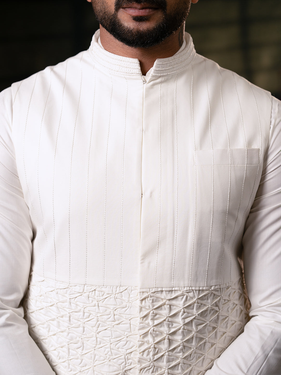 White Cotton Jacket Kurta Set