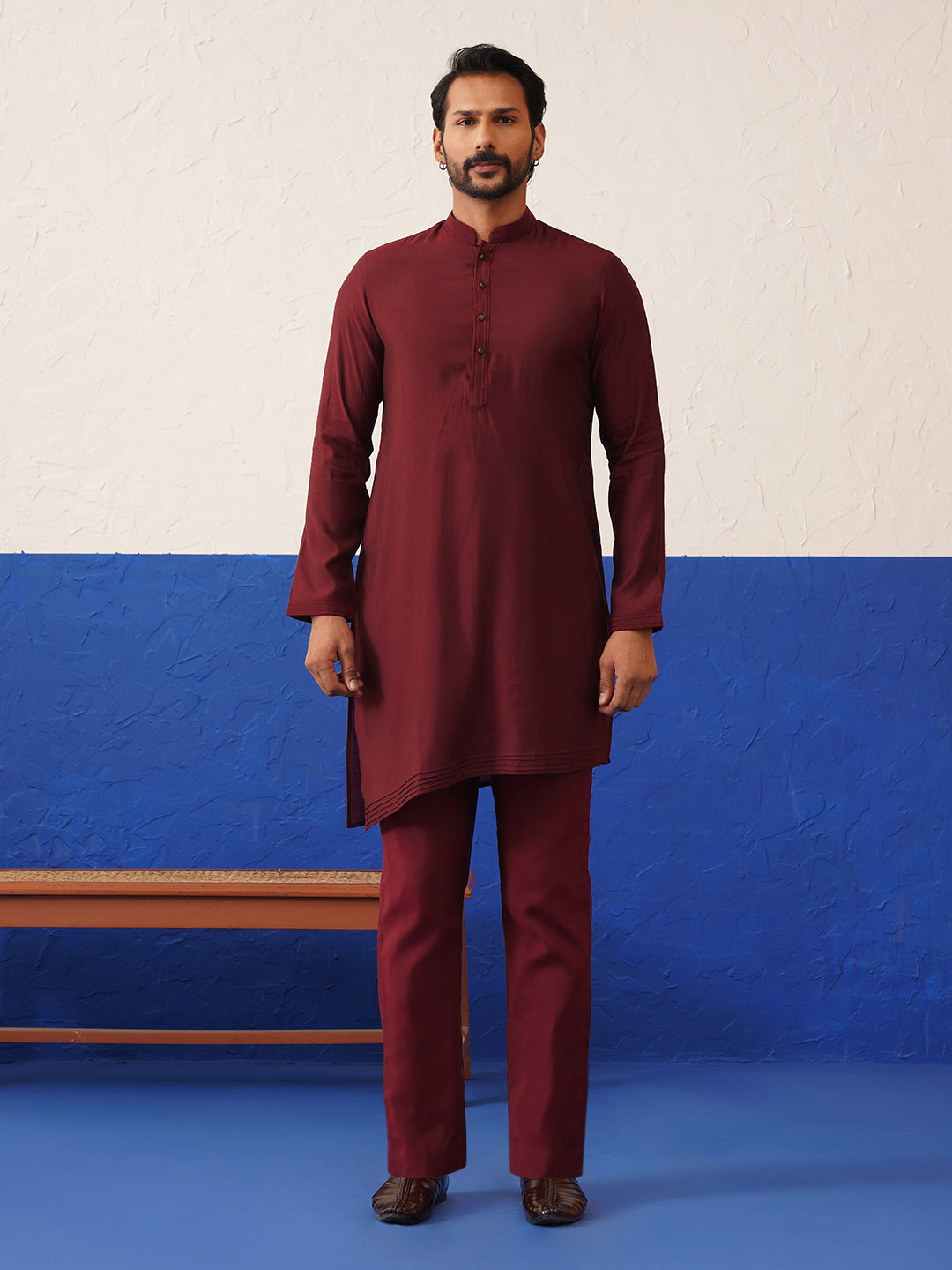 Maroon Mirror Embroidered Jacket Kurta Set