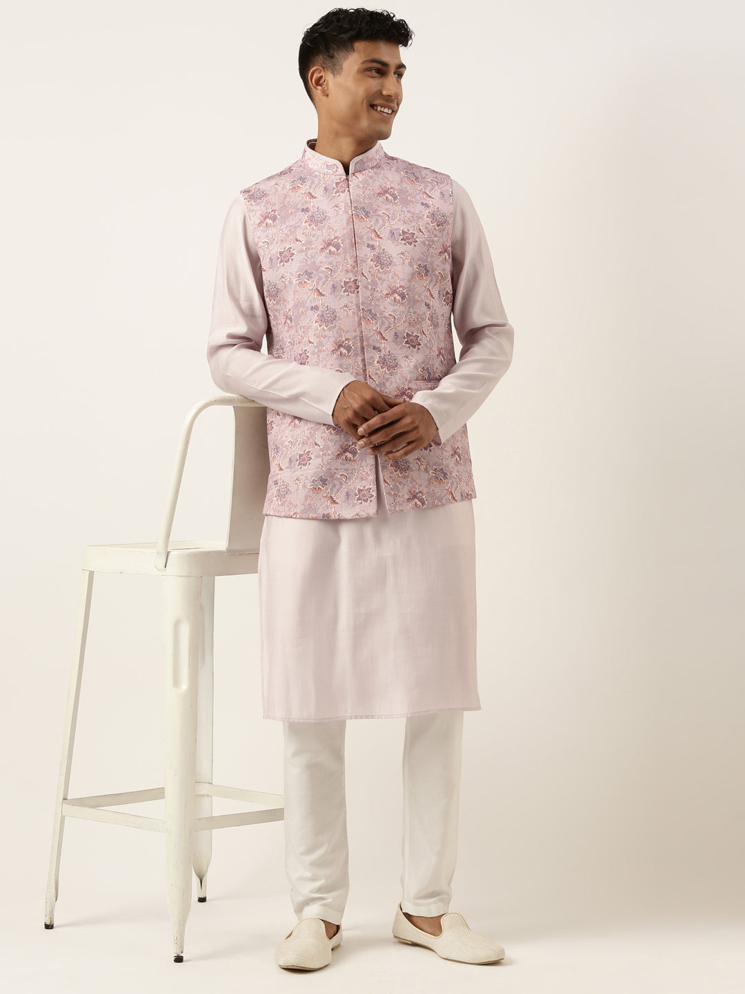 Lavender Printed Jacket Kurta Set