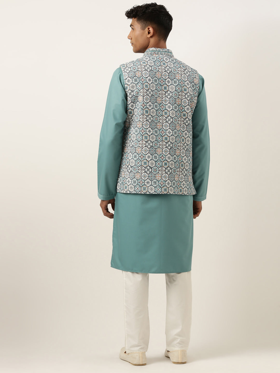 Cotton Printed Embroidered Jacket Kurta Set