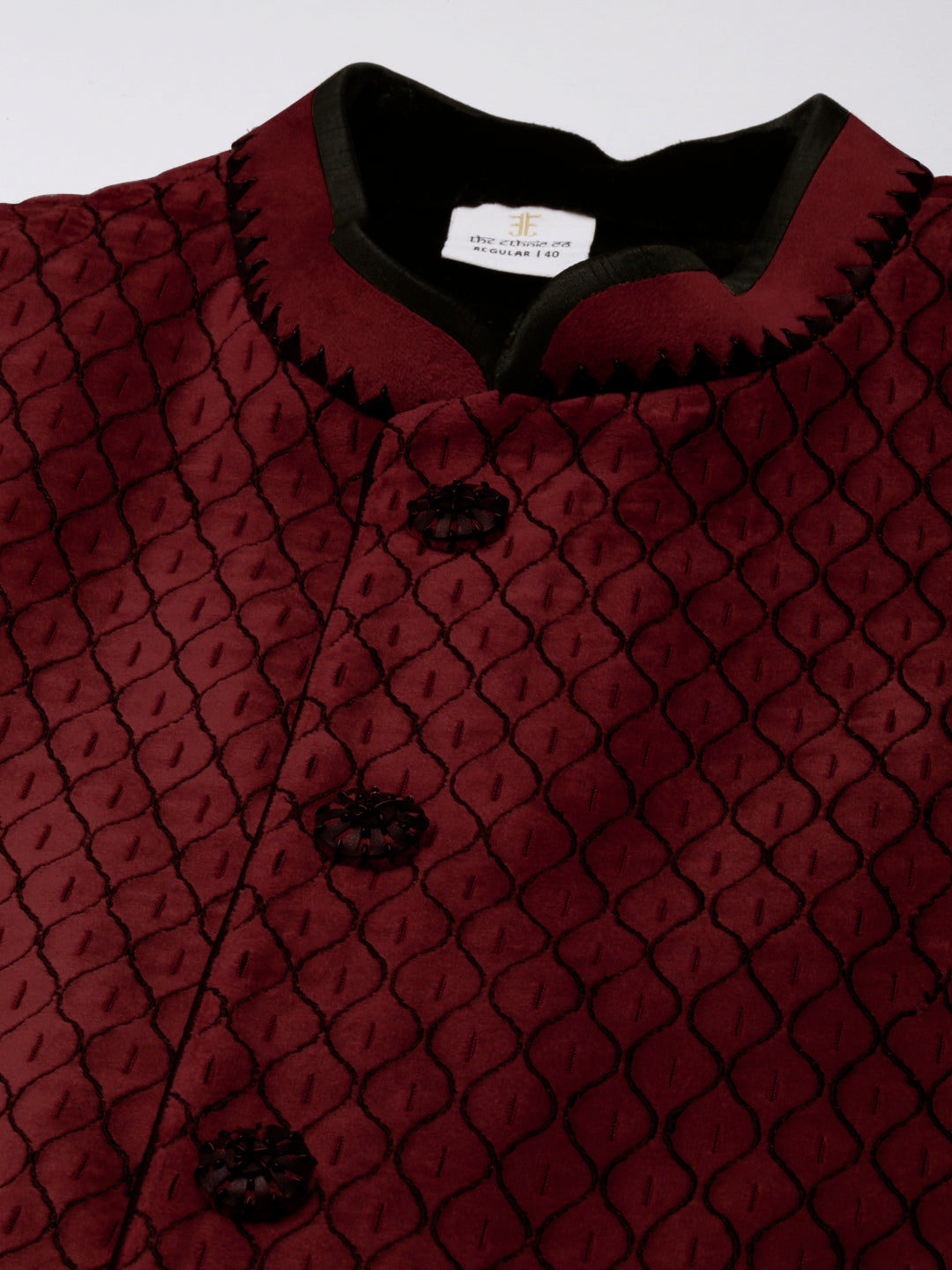 Maroon  Embroidered Jacket Kurta Set