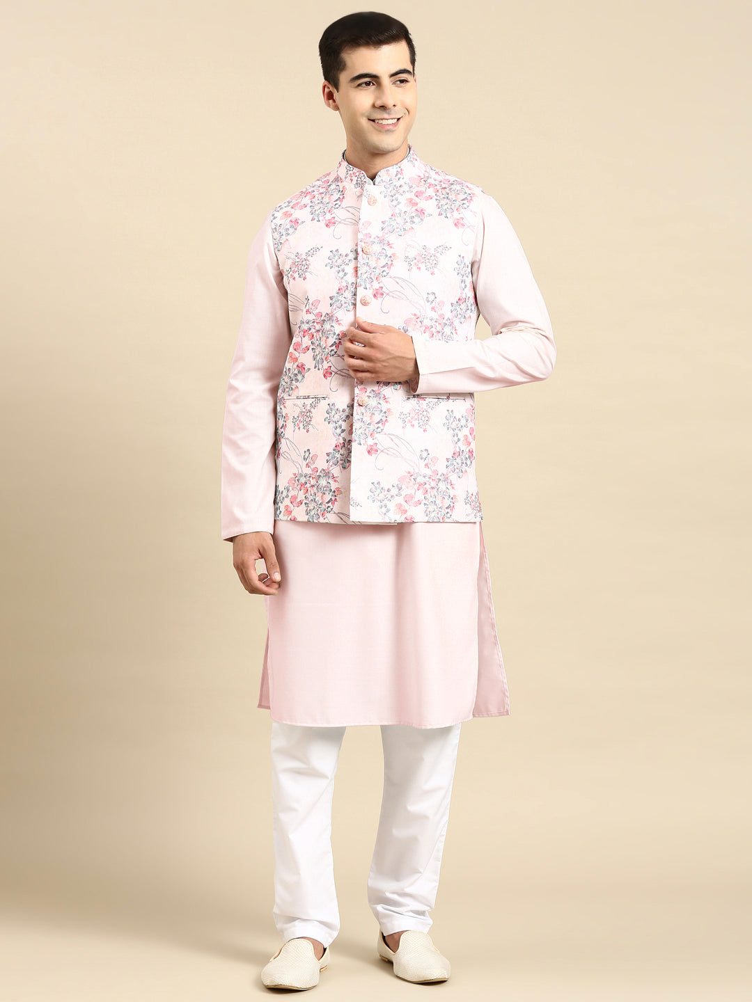 Pink Printed Jacket Kurta Set