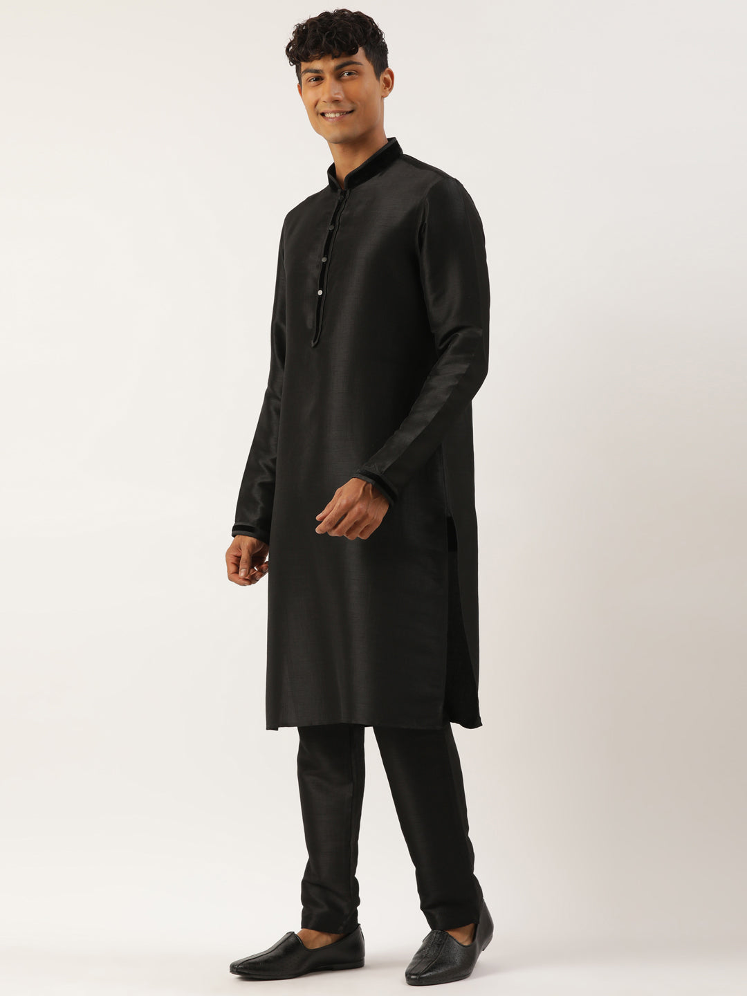 Black Velvet Embroidered Layered Indowestern