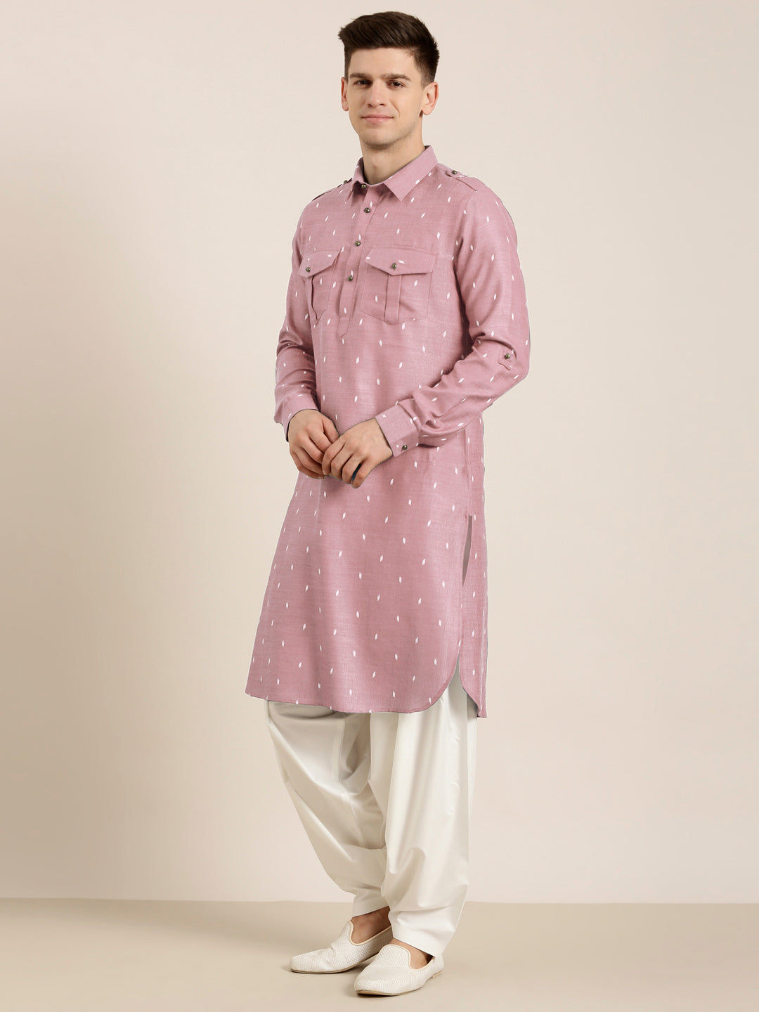 Pink Cotton Pathani With Salwar