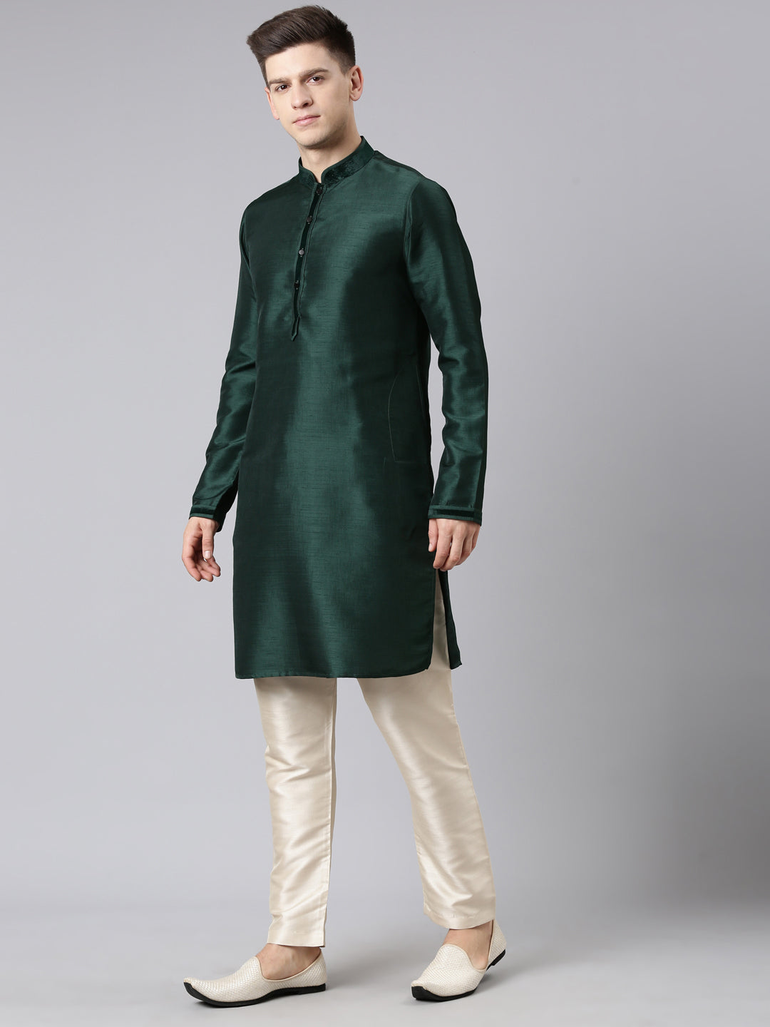 Green Pleated Jacket Kurta Set