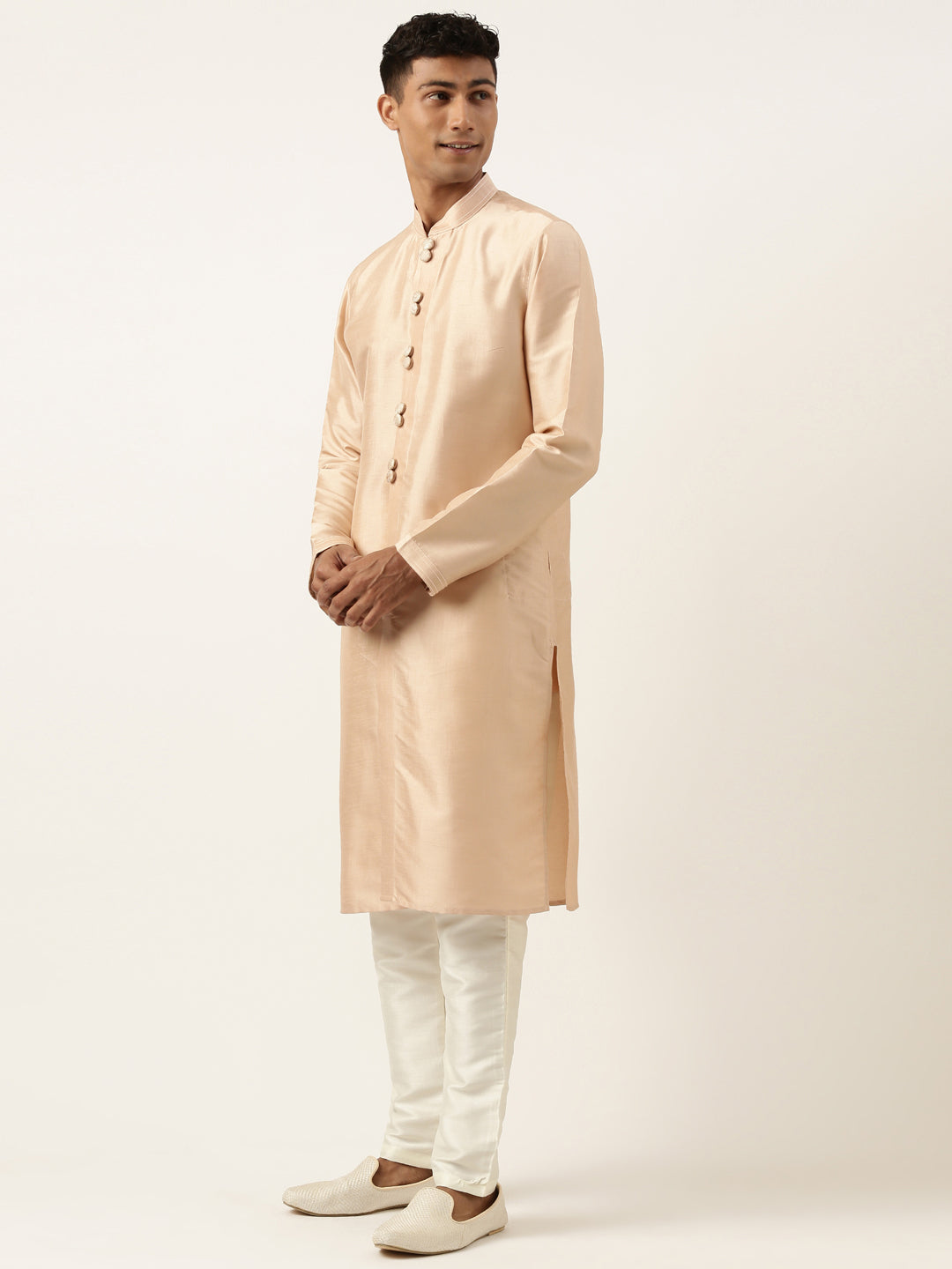 Peach Jacquard Indowestern Set