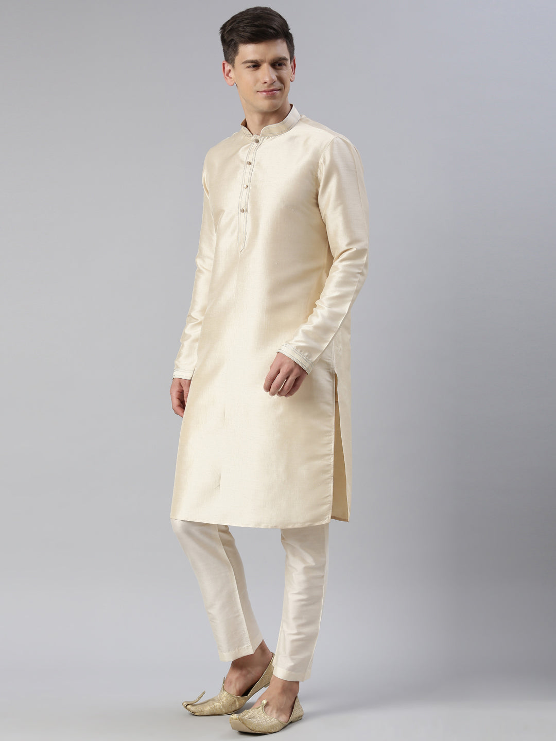 Grey Banarasi jacquard Jacket Kurta Set