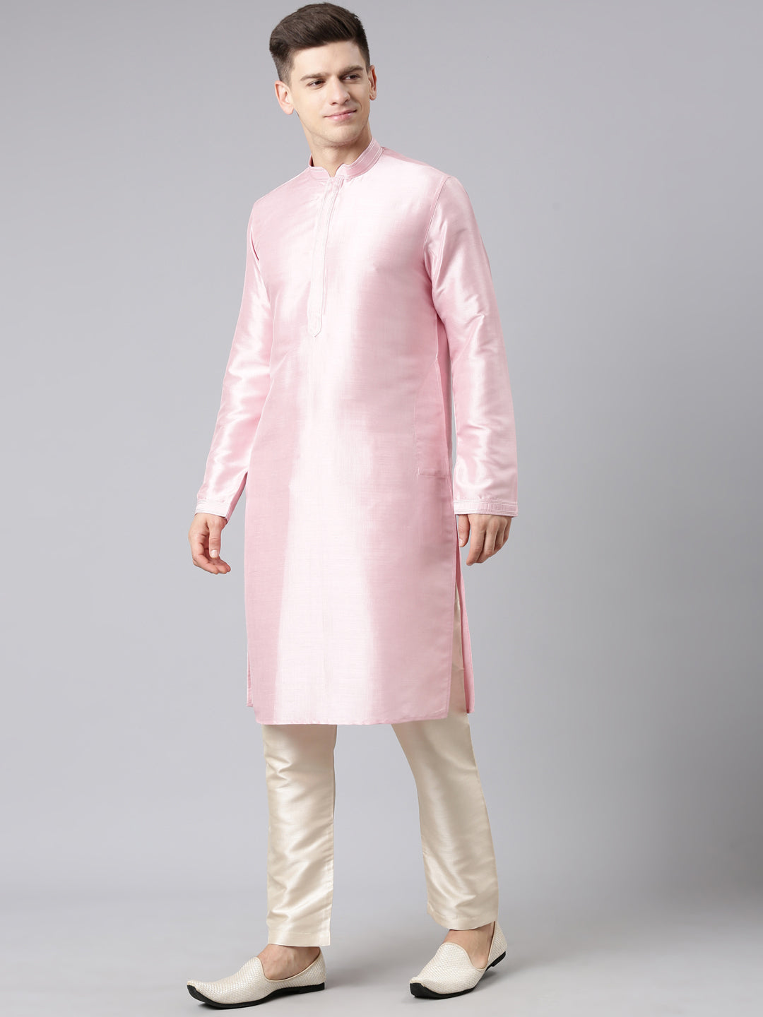 Beige Ikat Print Jacket With Pink Kurta