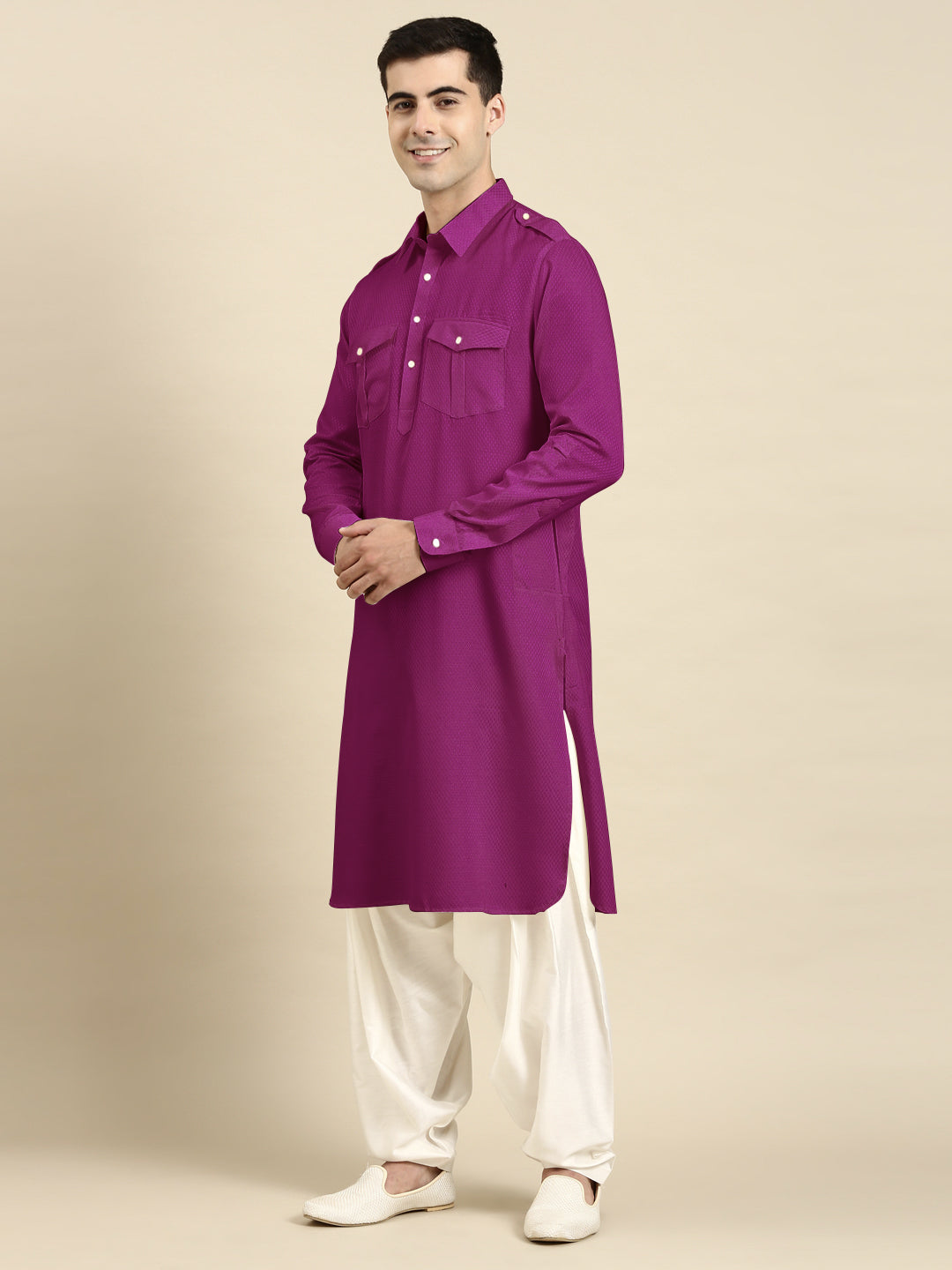 Violet Cotton Pathani with Salwar