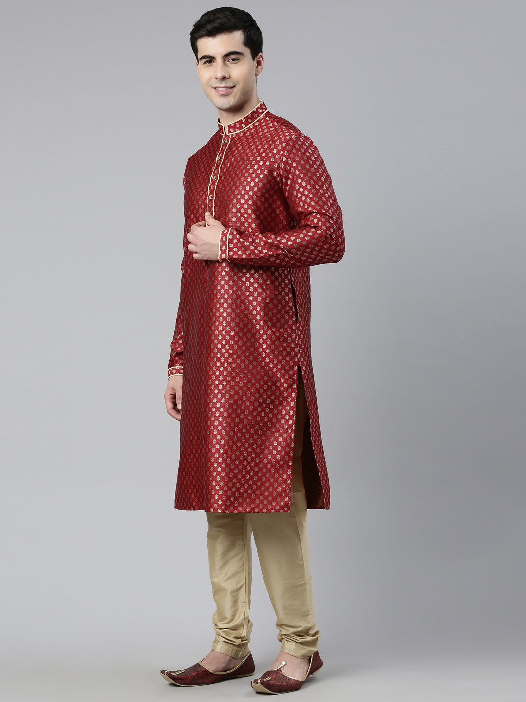 Scarlet Red Brocade Jacket and Kurta Set