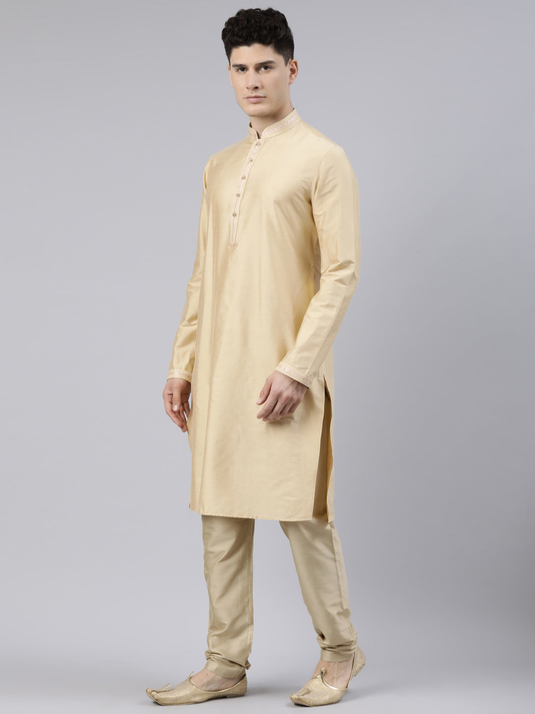 Peach Brocade Jacket With Gold Kurta