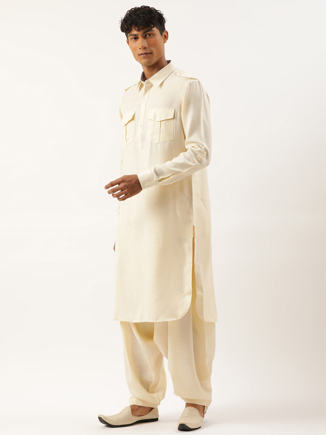 Cream Classic Premium Pathani Kurta Set