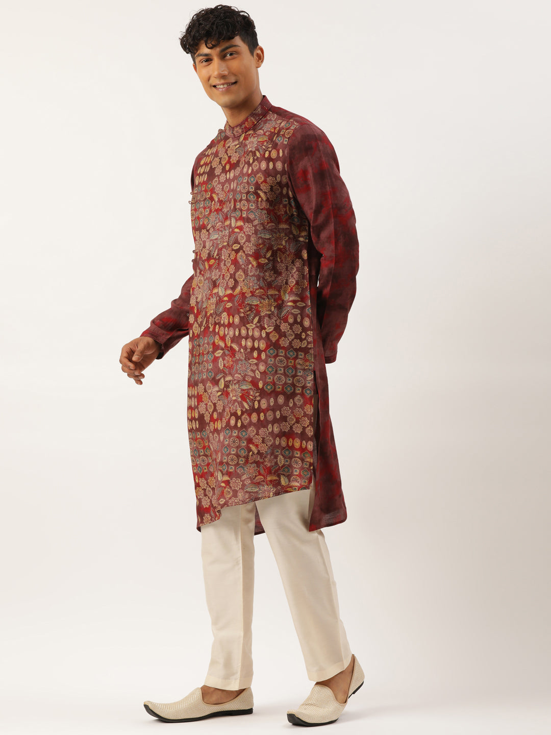 Maroon Printed Angrakha Kurta Set