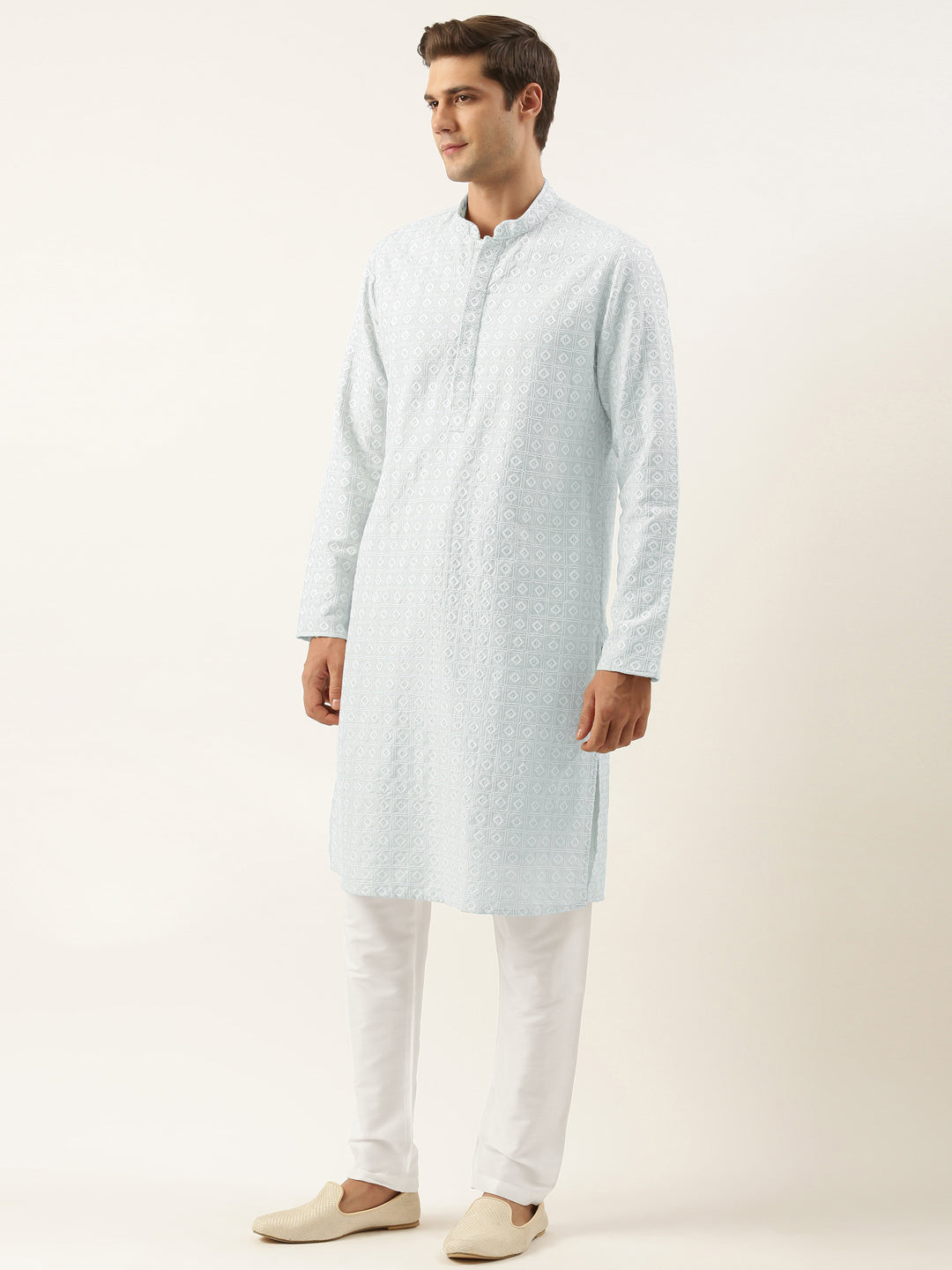 Aqua Blue Embroidered Kurta Set