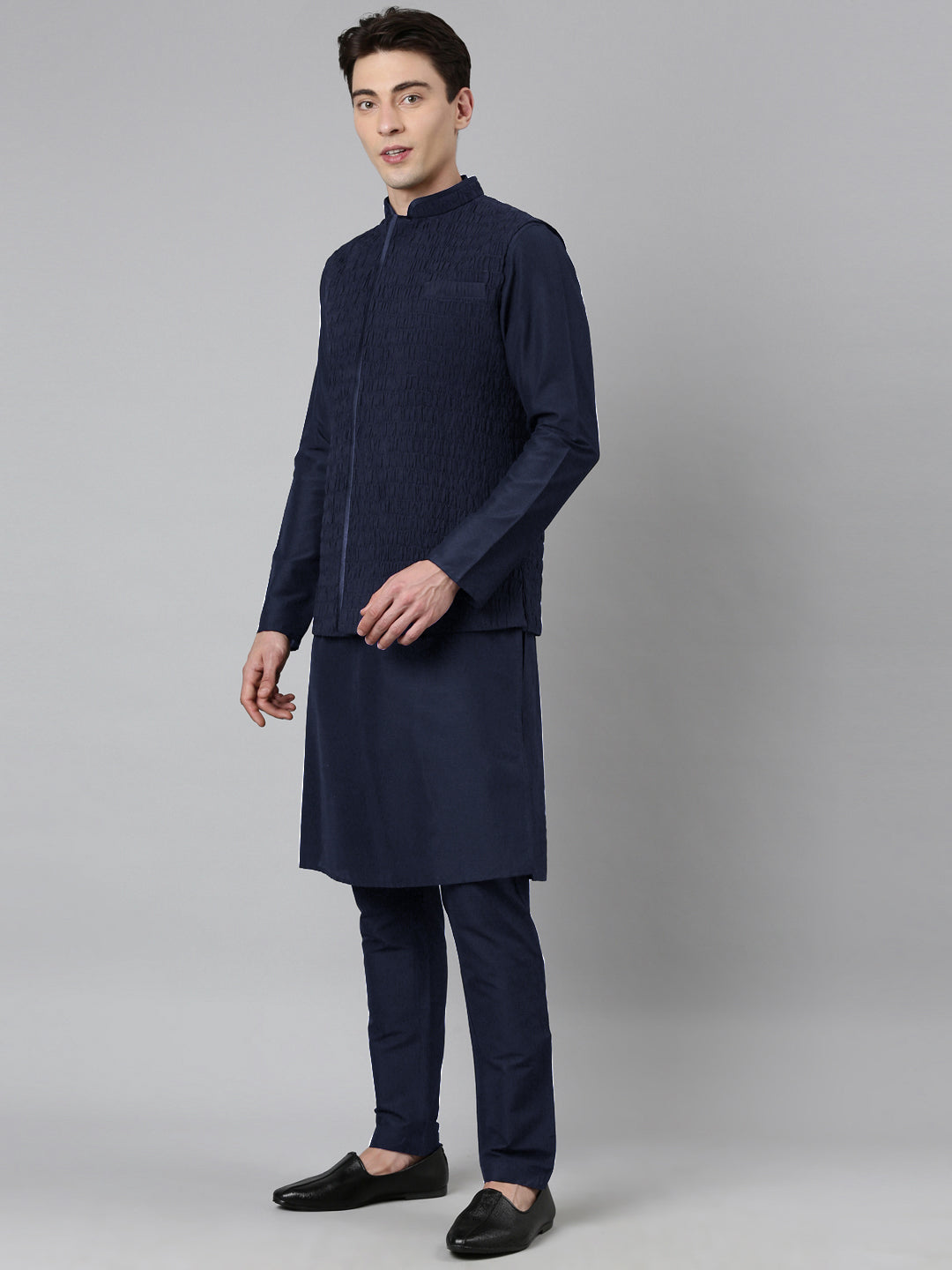 Navy Ruching Jacket Kurta Set